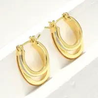 Two-layer Oval Brass Enamel Hoop Earrings