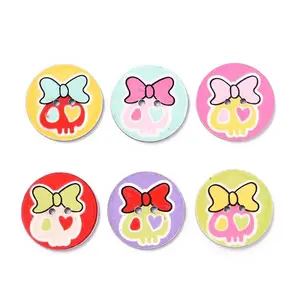 2-Hole Flat Round with Lovely Skull Pattern Acrylic Buttons