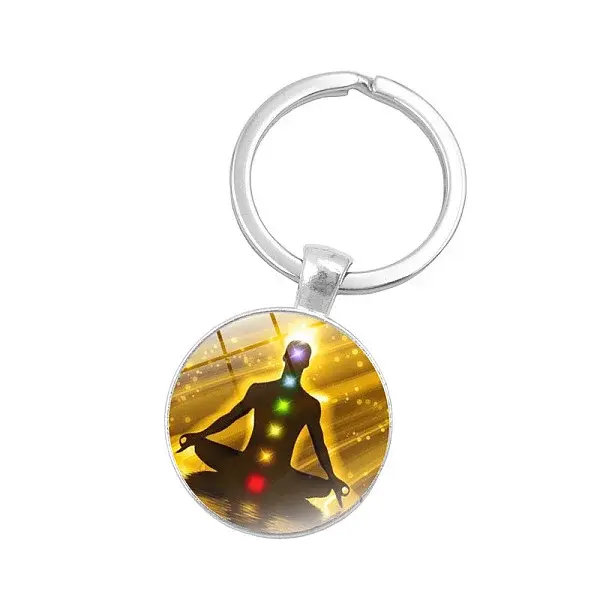 Seven Chakras Yoga Theme Glass Half Round/Dome Pendant Keychain