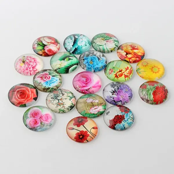 Flower Printed Glass Cabochons