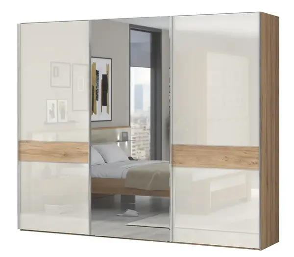 Skříň posuvná 3d se zrcadlem hagop-ořech pacifik/béžová - základní