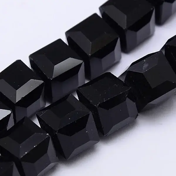 Faceted Cube Shaped Crystal Glass Beads Strands