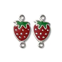 304 Stainless Steel Enamel Strawberry Connector Charms
