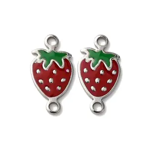 304 Stainless Steel Enamel Strawberry Connector Charms