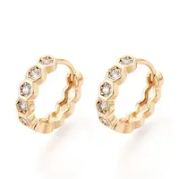 Brass Micro Pave Clear Cubic Zirconia Hexagon Hoop Earrings