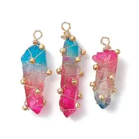 Copper Wired Electroplated Natural Quartz Crystal Pendants