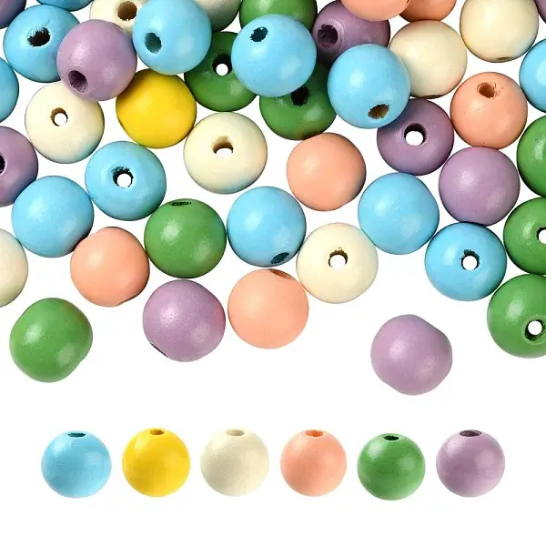 240Pcs 6 Colors Painted Natural Wood Beads