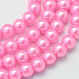 Baking Paint Pearlized Glass Pearl Round Bead Strands