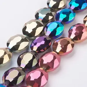 Faceted Electroplate Crystal Glass Oval Beads Strands