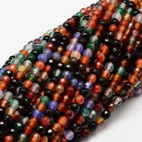 Faceted Natural Agate Round Beads Strands