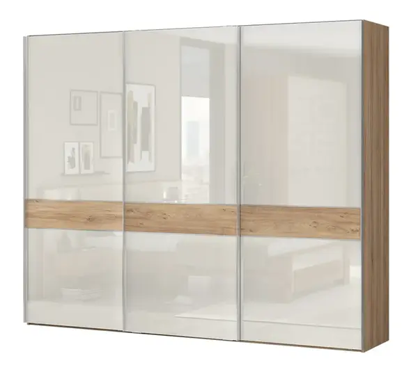 Skříň posuvná 3d hagop-ořech pacifik/béžová - s osvětlením