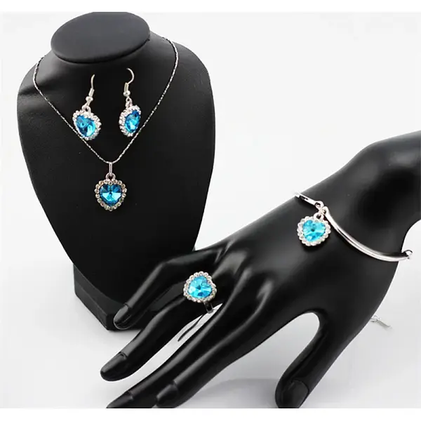 Heart Alloy with Crystal Pendant Necklace & Dangle Earring & Charm Bracelet & Ring