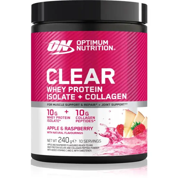 Optimum Nutrition Clear Protein Whey Protein Isolate + Collagen srvátkový proteín s kolagénom príchuť Apple Raspberry 240 g