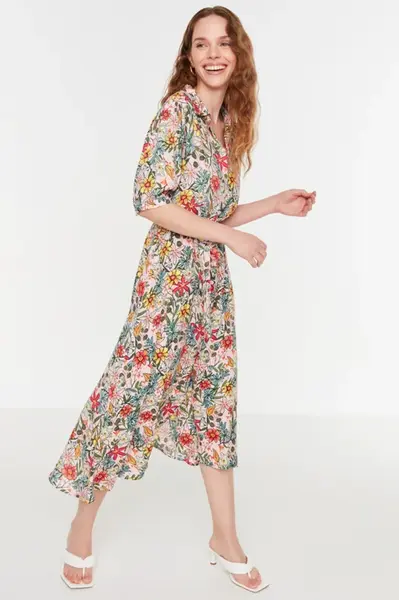 Dámské šaty Trendyol MultiColored BeltEd Shirt Dress