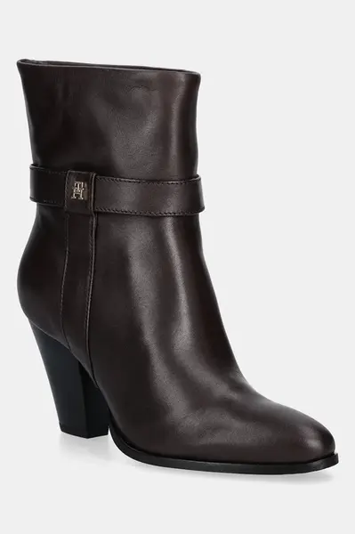Kožené kotníkové boty Tommy Hilfiger TH T-STRAP LEATHER POINTY BOOTIE