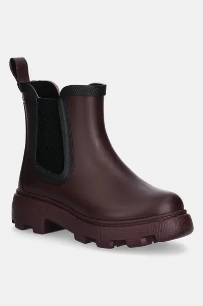 Holínky Tommy Hilfiger FLAG ANKLE RAINBOOT WARM LINING dámské, vínová barva, FW0FW08974