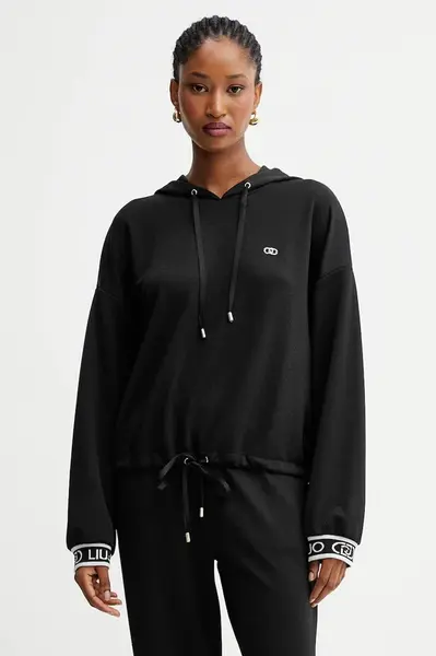 Mikina Liu Jo dámská, černá barva, s kapucí, hladká, TF5285.J4747