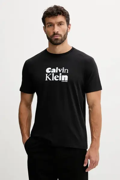 Bavlněné tričko Calvin Klein pánské, černá barva, s potiskem, LV04RD820G