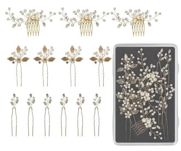 Sada ozdobných vlásenek a hřebínků Sibel Festive Hair Pins Golden Color Kit - 13 ks, zlatá + dárek zdarma