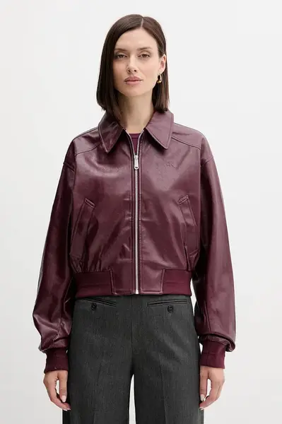 Bunda Calvin Klein Jeans vínová barva, přechodná, LV047C518G