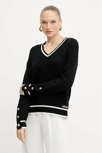 Svetr z hedvábné směsi Liu Jo dámský, černá barva, TF5229.MS59L