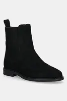 Semišové kotníkové boty Tommy Hilfiger FLAG SUEDE CHELSEA BOOT dámské, černá barva, na plochém podpatku, FW0FW08780