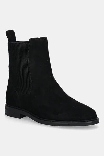 Semišové kotníkové boty Tommy Hilfiger FLAG SUEDE CHELSEA BOOT dámské, černá barva, na plochém podpatku, FW0FW08780