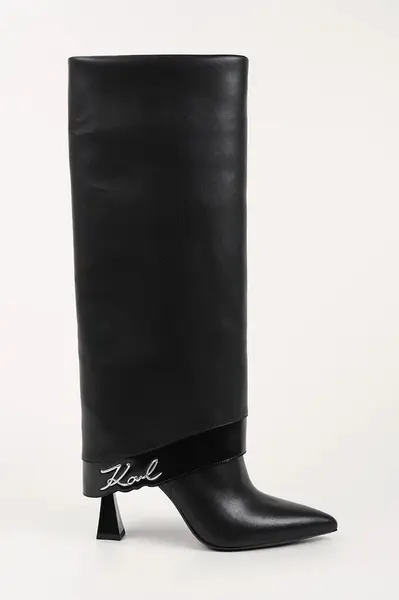 Kožené kozačky Karl Lagerfeld DEBUTANTE dámské, černá barva, na podpatku, KL32081