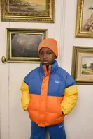 Dětská bunda Tinycottons COLOR BLOCK SHORT PADDED JACKET oranžová barva, AW25-142