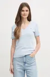 Bavlněné tričko Tommy Hilfiger dámské, modrá barva, WW0WW40584