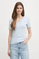 Bavlněné tričko Tommy Hilfiger dámské, modrá barva, WW0WW40584