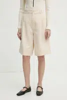 Lněné kraťasy Filippa K dámské, béžová barva, hladké, high waist, 31114