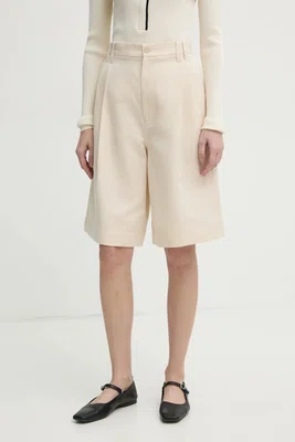 Lněné kraťasy Filippa K dámské, béžová barva, hladké, high waist, 31114