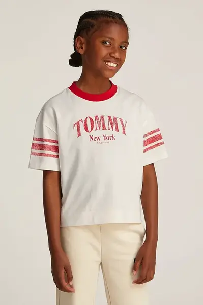 Dětské bavlněné tričko Tommy Hilfiger bílá barva, KG0KG08293