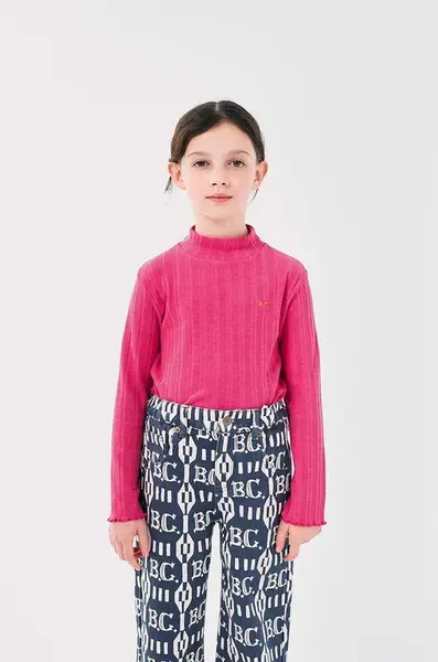 Dětské tričko s dlouhým rukávem Bobo Choses růžová barva, s pologolfem, 224AC028