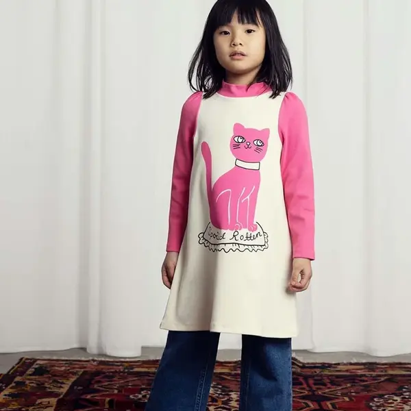 Dětské bavlněné šaty Mini Rodini Cat růžová barva, mini, 2475010710