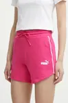 Kraťasy Puma dámské, růžová barva, s aplikací, high waist, 677924