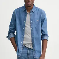 Džínová košile Tommy Jeans pánská, modrá barva, regular, s klasickým límcem, DM0DM21102