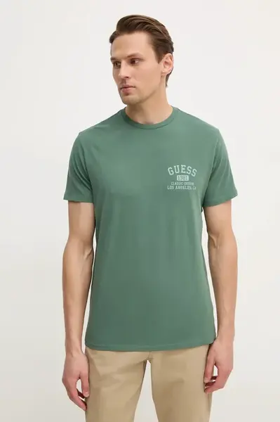 Bavlněné tričko Guess zelená barva, s potiskem, M5RI86 K9RM1