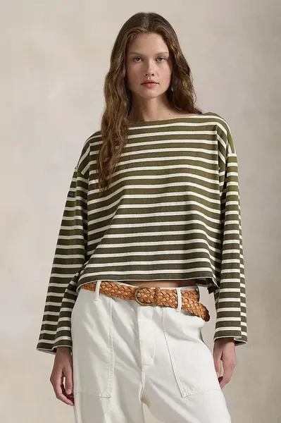 Bavlněné tričko s dlouhým rukávem Polo Ralph Lauren zelená barva, 211959103