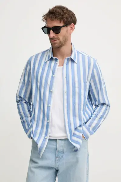 Bavlněná košile Samsoe Samsoe modrá barva, regular, s klasickým límcem, M24400081