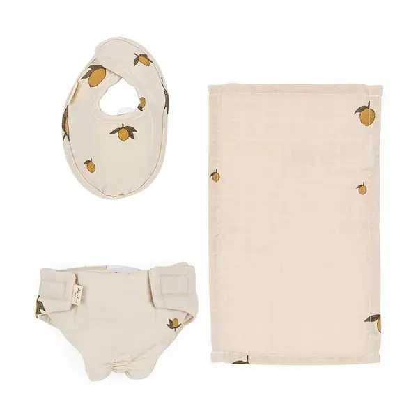 Sada pro miminko: plenka, bryndáček a šátek Konges Sløjd DOLL NURSERY SET 3-pack