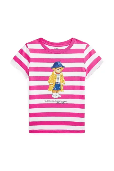 Dětské bavlněné tričko Polo Ralph Lauren růžová barva, 312957378001