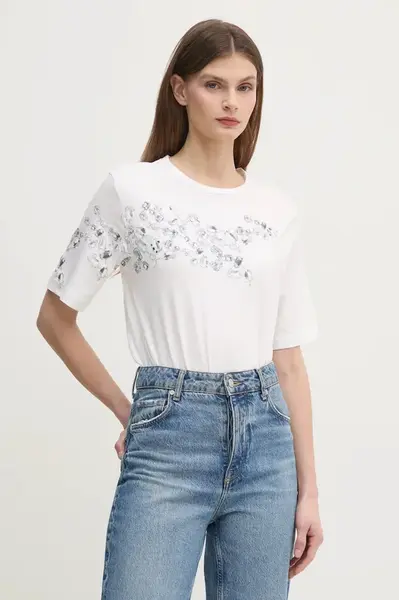 Bavlněné tričko Sisley bílá barva, 3096L106T
