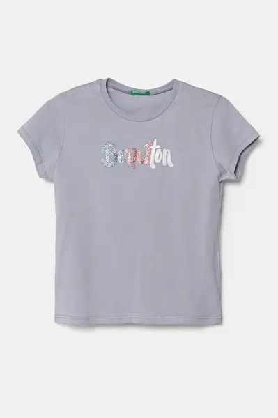 Dětské bavlněné tričko United Colors of Benetton fialová barva, 3I1XC10MZ