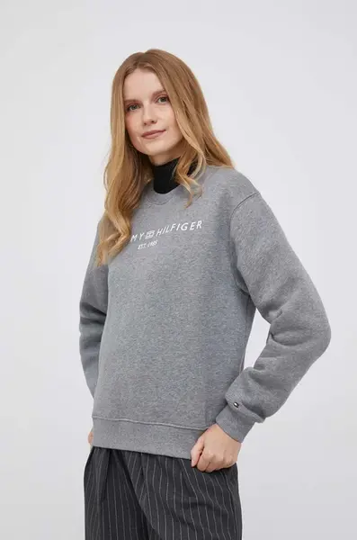 Mikina Tommy Hilfiger dámská, šedá barva, s potiskem, WW0WW39791