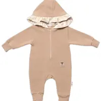 Baby Nellys Teplákový overal s kapucí a volánkem, New Bunny,cappuccino, 62