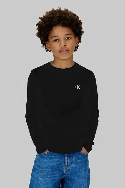 Dětské bavlněné tričko s dlouhým rukávem Calvin Klein Jeans 2-pack černá barva, IB0IB02255