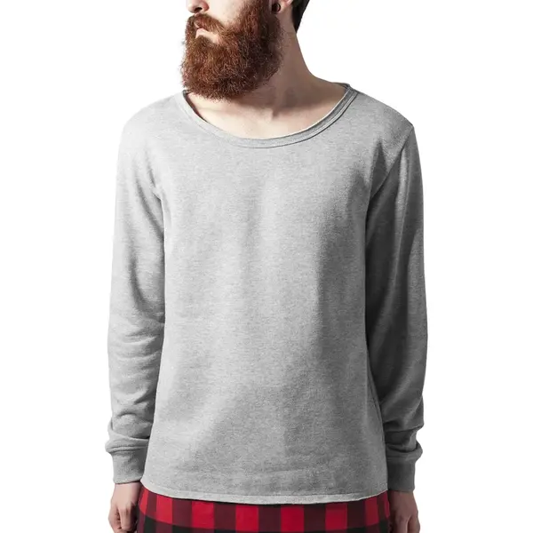 Dlhý flanell spodný otvorený okraj Crewneck šedá/bloková/červená