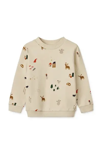 Dětská bavlněná mikina Liewood Thora Printed Sweatshirt béžová barva, vzorovaná, LW20357